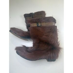 Jean Claude Goat Toe Fur Boots Size 8 Killy Made‎ in France Women's Brown 1960